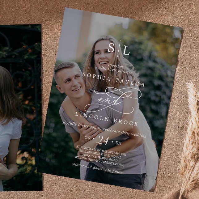 Convites Casamento de Monograma - Foto Escura Romântica de  (Criador carregado)