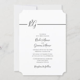 Convites Casamento de Monograma Minimalista Preto e Branco