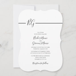 Convites Casamento de Monograma Minimalista Preto e Branco