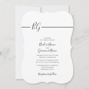 Convites Casamento de Monograma Minimalista Preto e Branco
