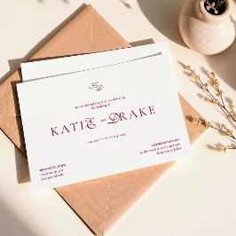 Convites Casamento de Monograma Mínimo Script Burgundy Prof