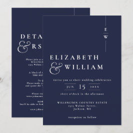 Convites Casamento de Monograma Moderno Azul Marinho Tudo E