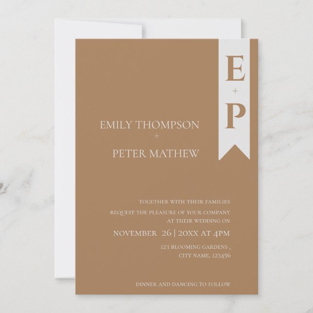 Convites Casamento de Monograma Moderno e Contemporâneo (Frente)