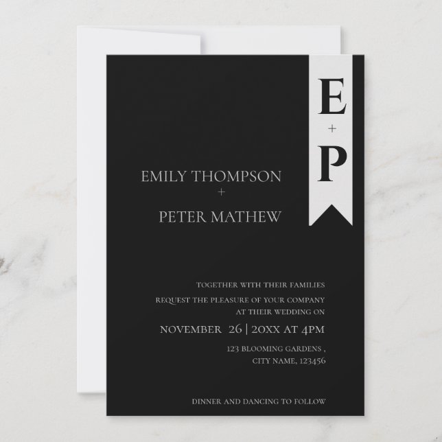 Convites Casamento de Monograma Moderno e Contemporâneo (Frente)