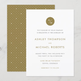 Convites Casamento de Monograma Moderno Minimalista Dourado