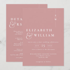 Convites Casamento de Monograma Moderno Rosa Po dusty All I