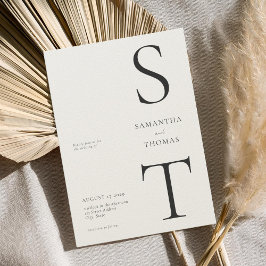 Convites Casamento de Monograma Negro e Ecru Minimalista Mo