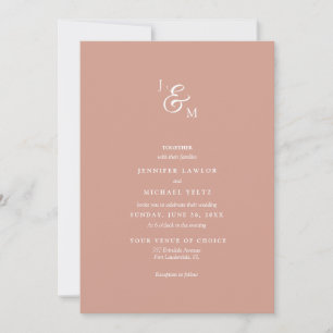 Convites Casamento de Monograma Neutro com Blush Minimalist