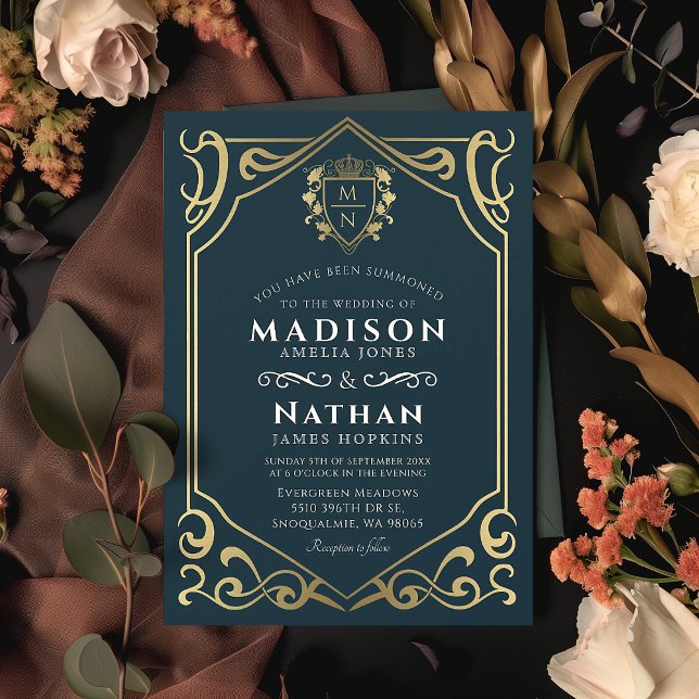 Convites Casamento de Monograma Real Real Medieval (Criador carregado)