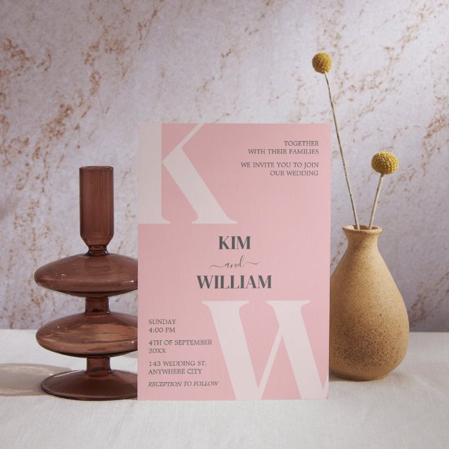 Convites Casamento de Monograma Rosa (Pink Monogram Wedding Invitation)