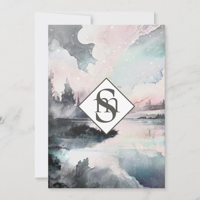 Convites * Casamento de Monograma RSVP de Montanhas AR26 Ru (Frente)