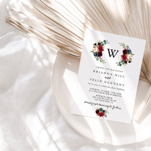 Convites Casamento de Monograma Rustic Burgundy