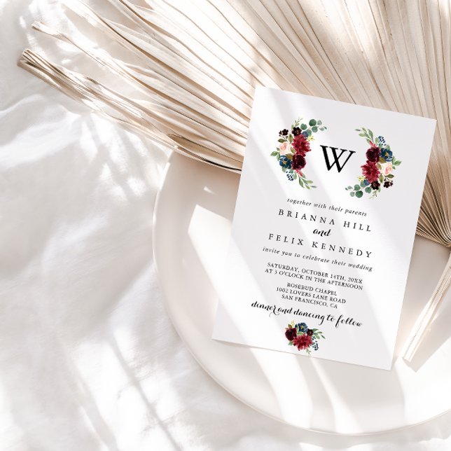 Convites Casamento de Monograma Rustic Burgundy (Criador carregado)