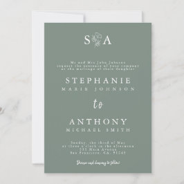 Convites Casamento de Monograma Sage Green