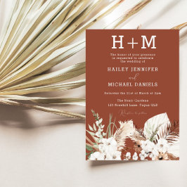 Convites Casamento de Monograma Terracotta Boho Branco