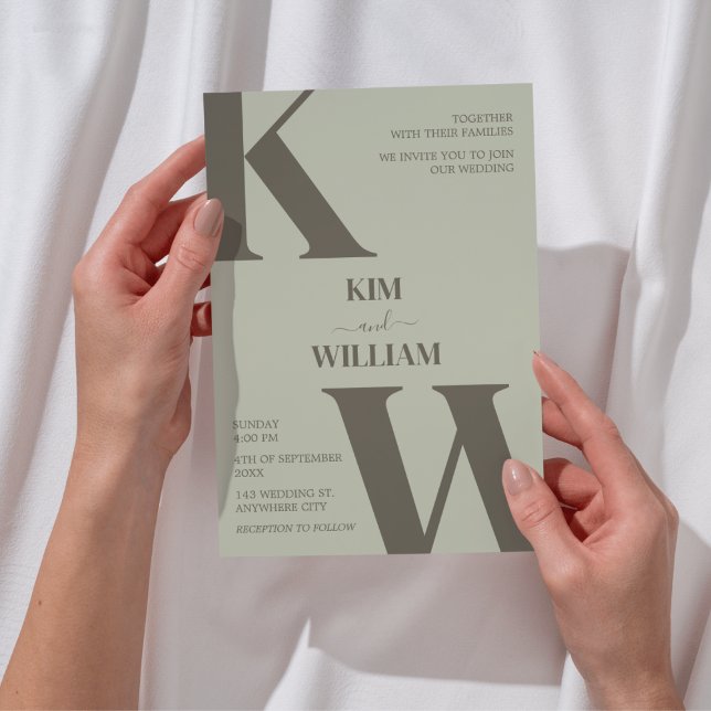 Convites Casamento de Monograma Verde Sage (Sage Green Monogram Wedding Invitation)