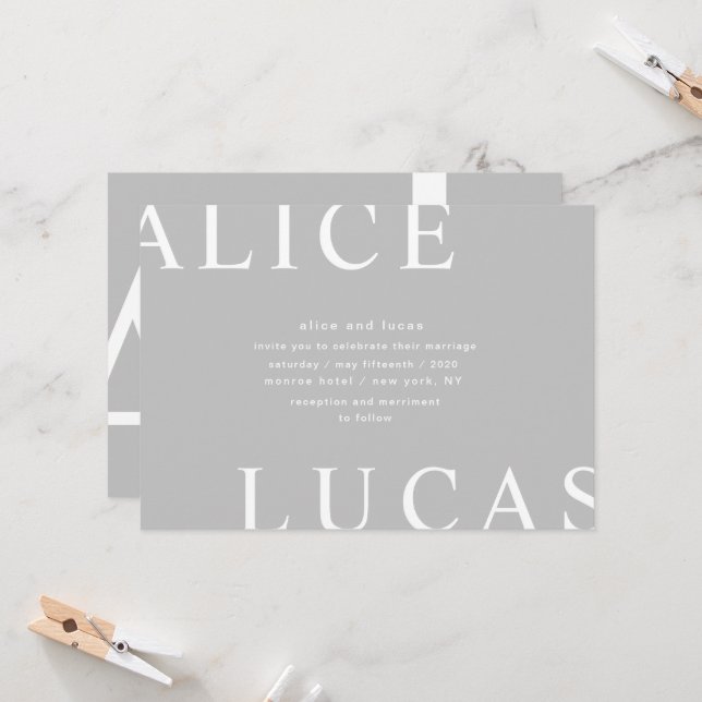 Convites Casamento de Monogramas de layout Ultra Moderno (Frente/Verso In Situ)