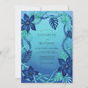 Convites Casamento de Monstera Eucalipto Tropical Ciano