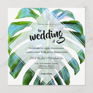 Convites Casamento de Monstera Leaf de Praia Tropical do Ha