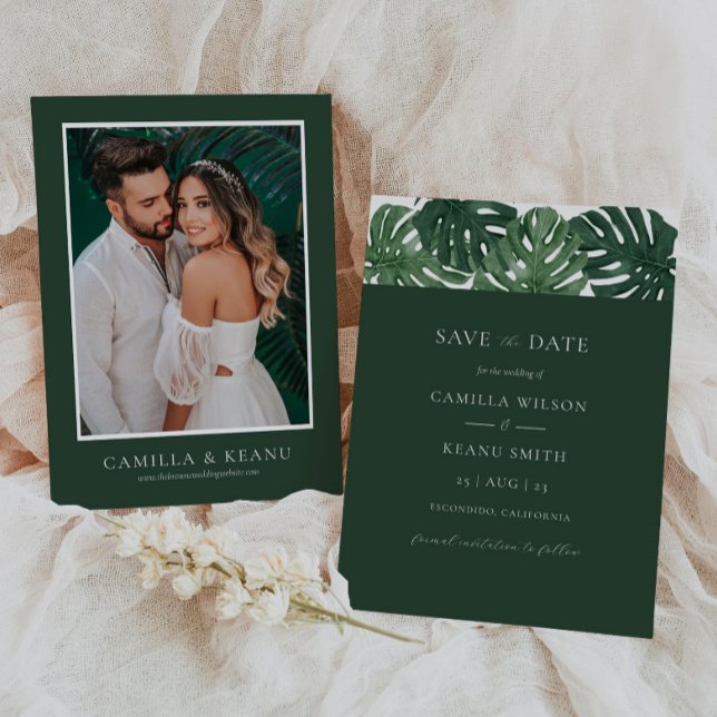 Convites Casamento de Monstera Tropical Salvar a Data (Criador carregado)