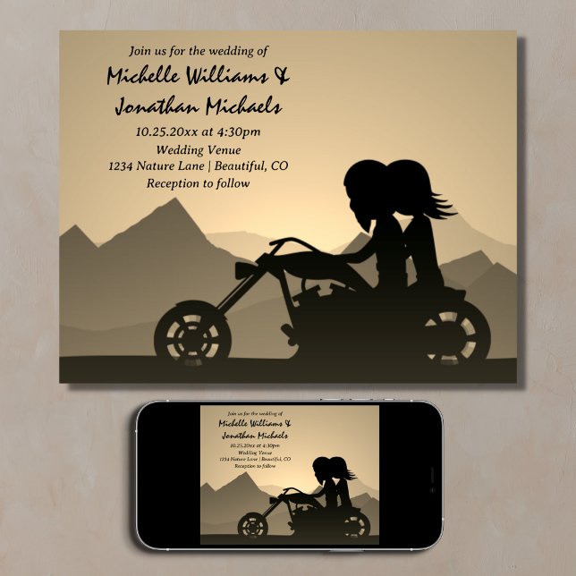 Convites Casamento de Montanha Casal de Motocicleta (Printed and Digital Motorcycle Couple Mountain Wedding)