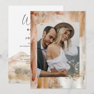 Convites Casamento de Montanha com Foto Abstrata em Aquarel