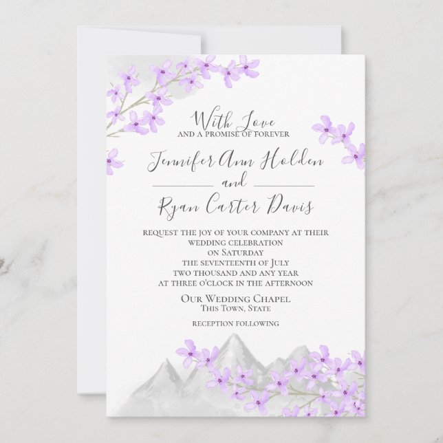 Convites Casamento de Montanha Lilac Roxo (Frente)
