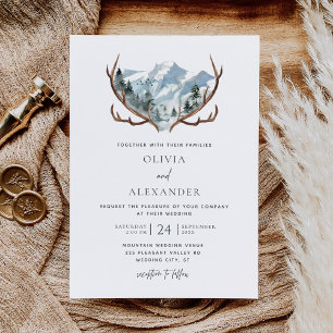 Convites Casamento de Montanha Rustic com Aquarela