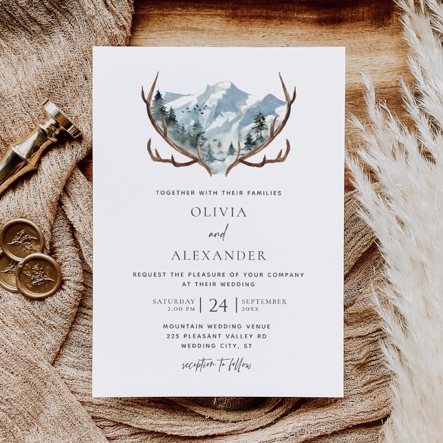 Convites Casamento de Montanha Rustic com Aquarela (Criador carregado)
