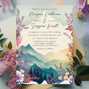 Convites Casamento de Montanhas da Primavera Floral Pastel