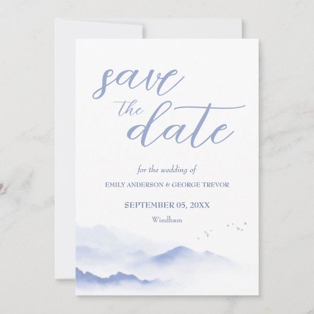 Convites Casamento de montanhas e pássaros azuis salvar a d (Frente)
