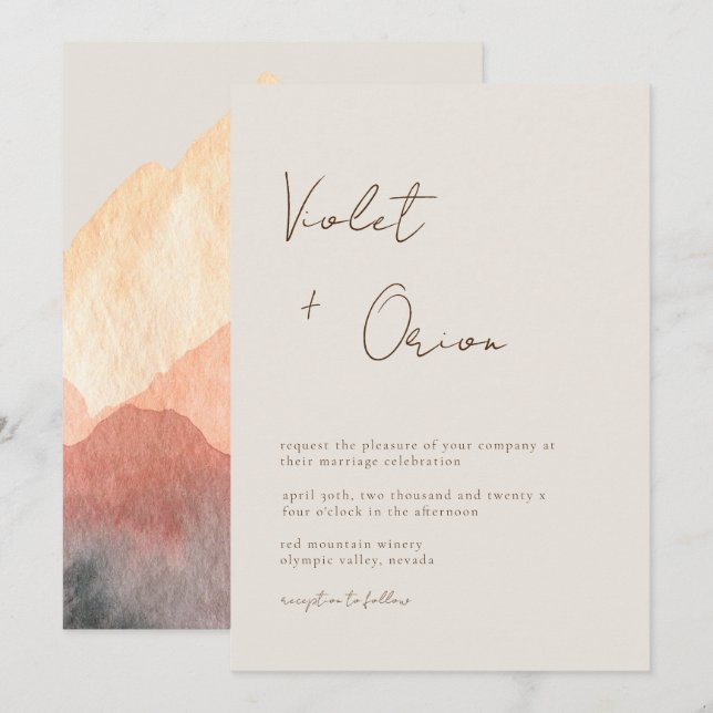 Convites Casamento de Montanhas Escritas Mão Elegantes (Frente/Verso)