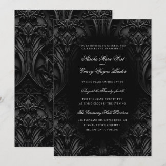 Convites Casamento de Moody Damask preto Elegante