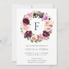 Convites Casamento de Moody Plum Floral e Fig Wreath Monogr