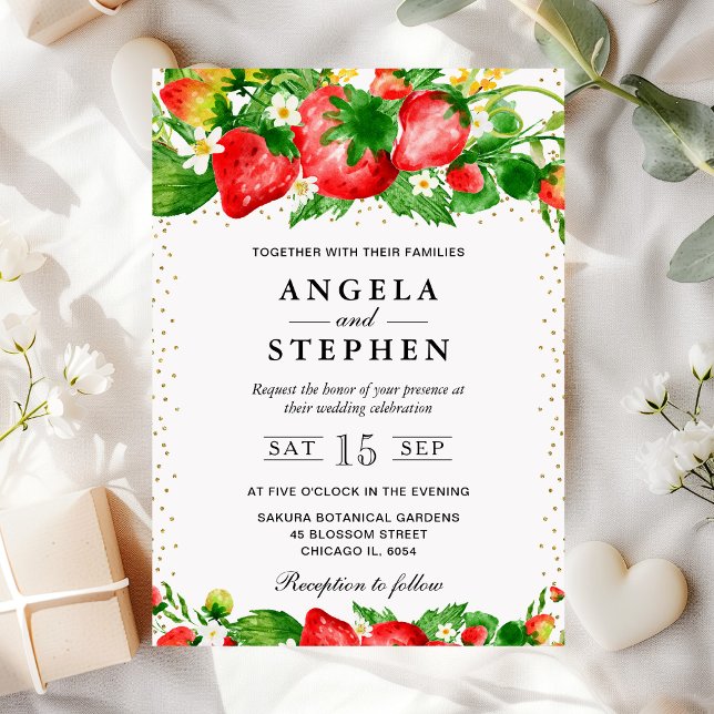 Convites Casamento de Morangos e Flores em Aquarela (Criador carregado)