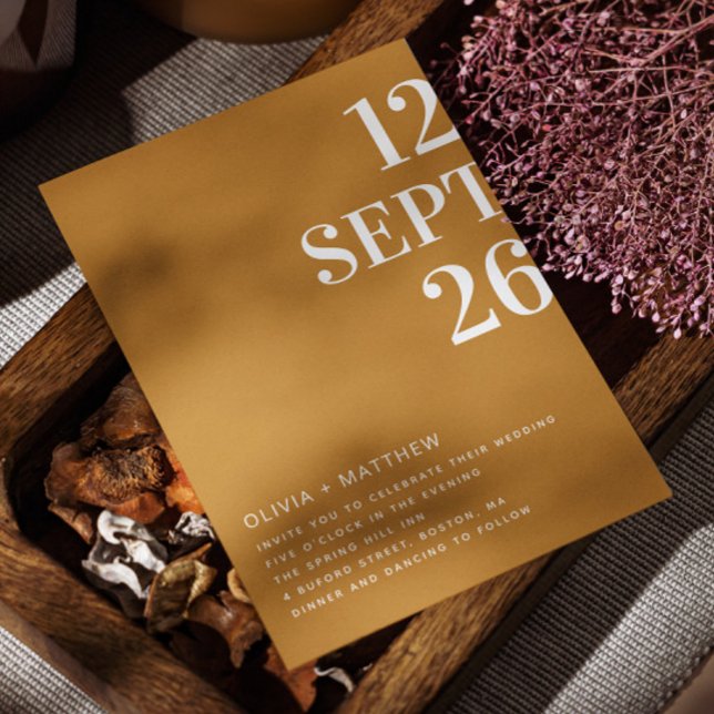 Convites Casamento de mostarda amarela-moderna com tipograf (Criador carregado)