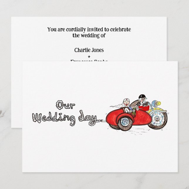 Convites Casamento de Moto e Sidecar (Frente/Verso)
