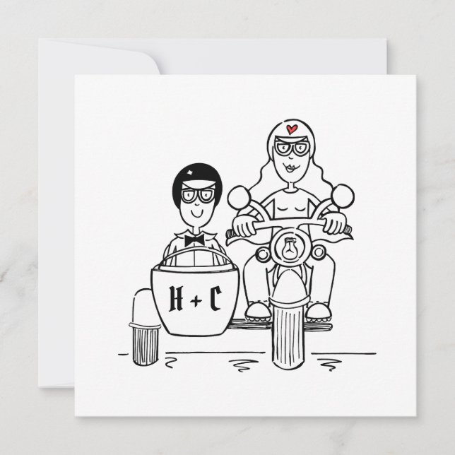 Convites Casamento de Moto Personalizada e Sidecar (Frente)