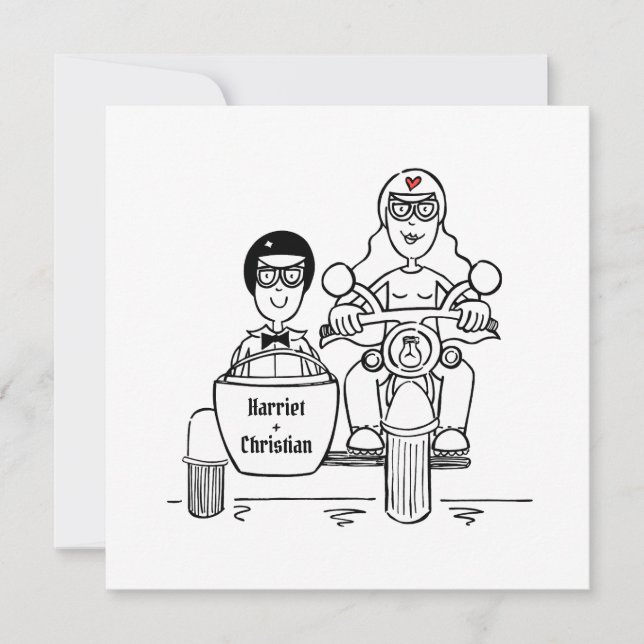 Convites Casamento de Moto Personalizada e Sidecar (Frente)