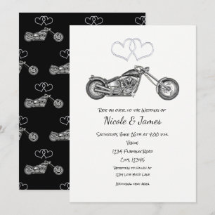 Convites Casamento de Motocicleta Corações Pretos e Pratead