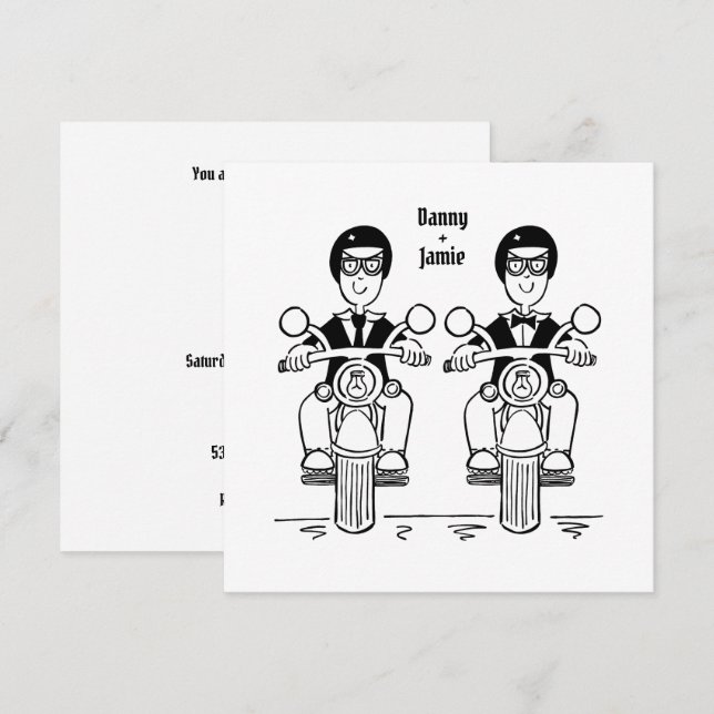 Convites Casamento de Motocicleta de Dois Noivos Personaliz (Frente/Verso)
