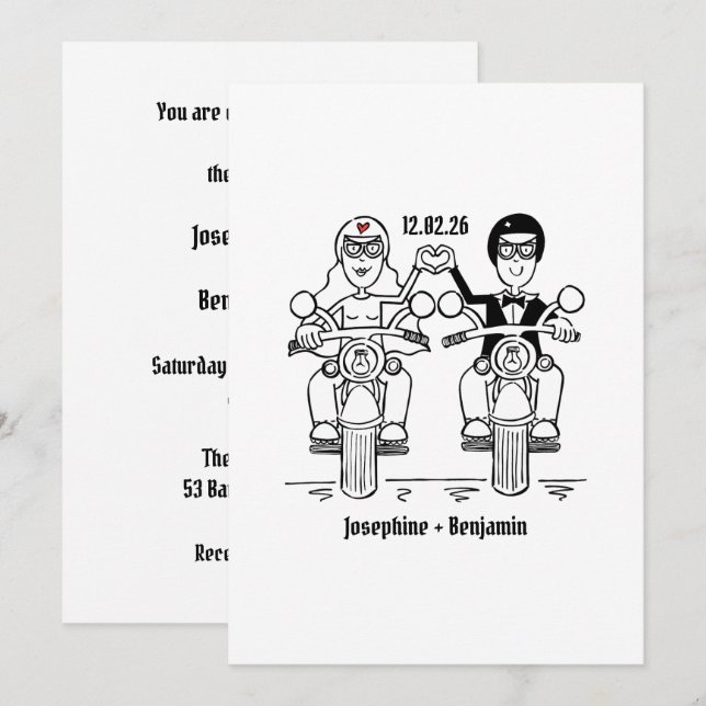 Convites Casamento de Motocicleta de Motociclista (Frente/Verso)