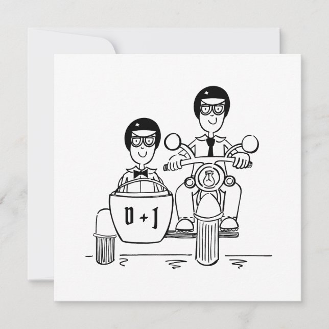 Convites Casamento de motocicleta e Sidecar com dois grupos (Frente)