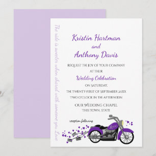 Convites Casamento de motocicletas e corações roxos