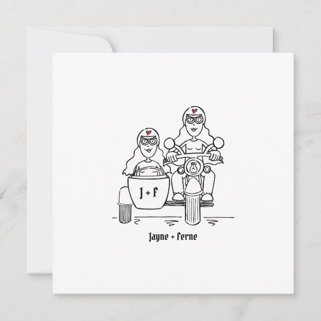 Convites Casamento de motocicletas e Sidecar com duas noiva (Frente)