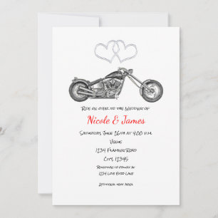 Convites Casamento de motoqueiro com motocicleta e corações