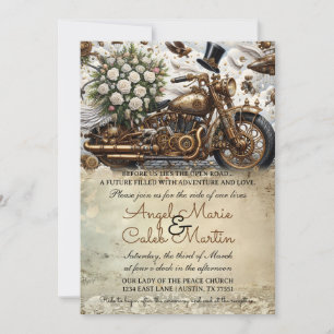 Convites Casamento de Motoqueiro Dourado Branco