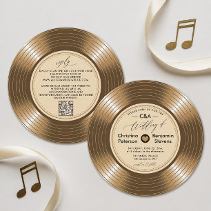 Convites Casamento de Músico com LP Vinil Antigo Dourado