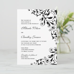 Convites Casamento de na moda Black and White Swirls