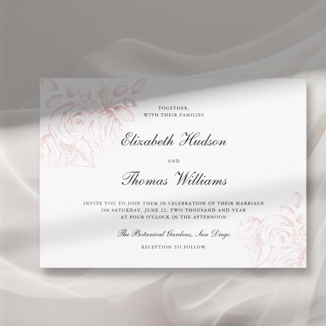 Convites Casamento de Na moda Clássico Clássico de Peony Pi (peony wedding invitation modern classic formal  floral sketch frame horizontal elegant romantic)